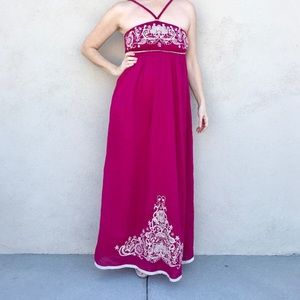 MM COUTURE dress maxi GOWN Embroidery long floral white vintage costume pink S